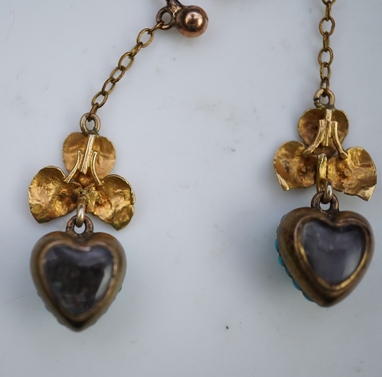A pair of turquoise locket earrings, mid 19th century and later